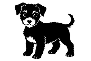 Baby Dog black silhouette vector, Simple silhouette Design vector icon with white background. Puppy silhouette 