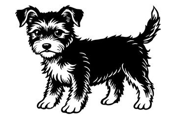 Baby Dog black silhouette vector, Simple silhouette Design vector icon with white background. Puppy silhouette 