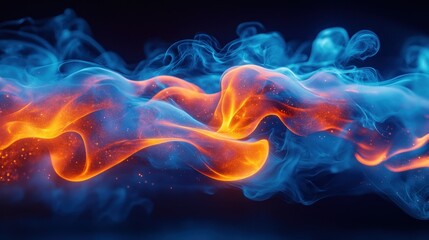 Fototapeta premium Fiery blue smoke wave, abstract dark background, energy concept