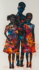 Naklejka premium Colorful abstract sculpture of three figures showing joyful family unity