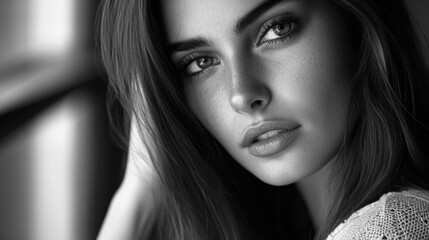 Fototapeta premium A classic portrait of a stunning woman in black and white