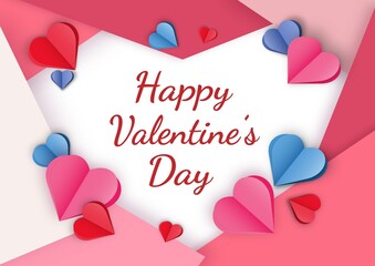 Valentine's Day image. St. Valentine's greeting card with pink and blue hearts. 