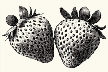A simple illustration of two strawberries sitting on a clean white surface