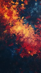 vibrant orange red autumn trees in forest