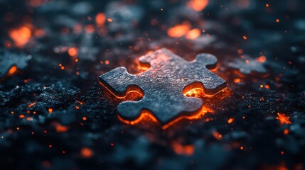 Fiery Metal Puzzle Piece on Embers
