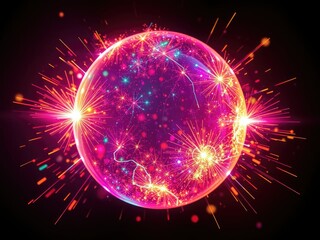 Fototapeta premium Glowing orb with vibrant neon lights emitting colorful sparks, radiant light, neon lights, glowing sphere