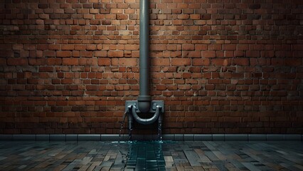 Water drain on brick block wall background texture. Generative AI