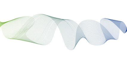 Vector curvy abstract line art wavy flowing dynamic green blue white background in concept music or sound, wave, wind, information flow