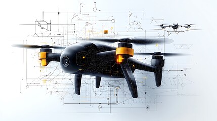 Drone technology design, engineering blueprint background