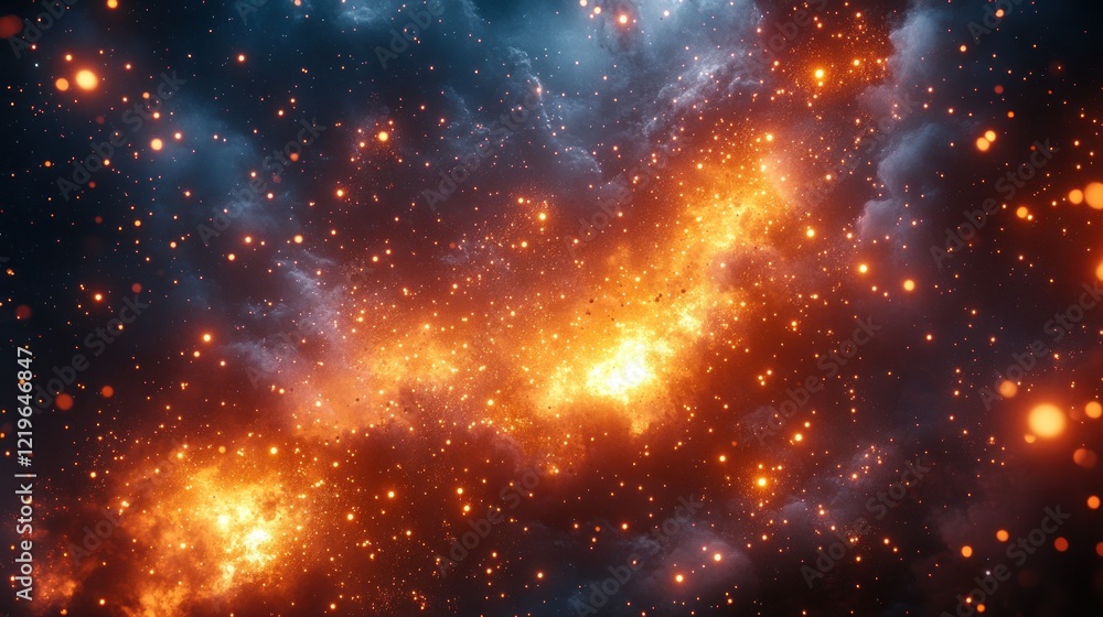 Poster fiery nebula exploding in cosmic space, background use