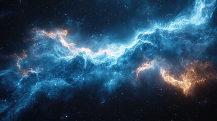 Fototapeta premium Abstract digital artwork depicting a burst of vibrant blue light radiating from a central point against a dark background,