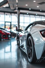 Sleek Electric Sports Car Display in Modern Dealership Showroom for Luxury Auto Enthusiasts