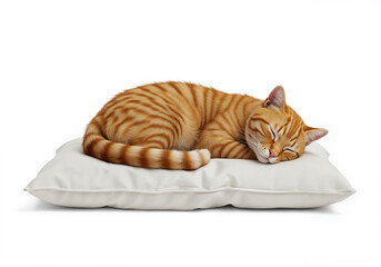 Cat sleeping on a soft fluffy pillow - isolated on white