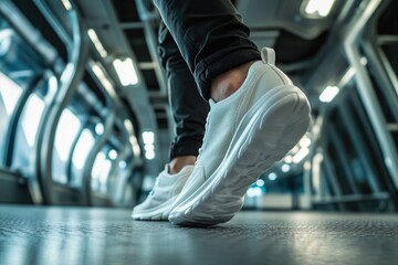 Fototapeta premium A commuter walks on the train platform