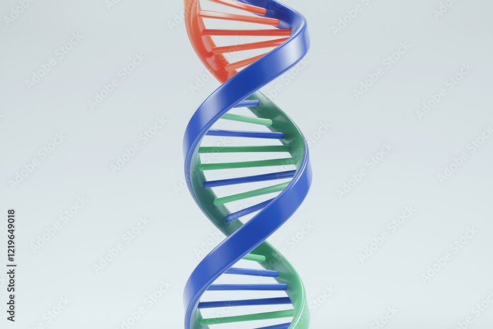 Poster a vibrant 3d model of a dna double helix, showcasing the colorful structure of genetic code.