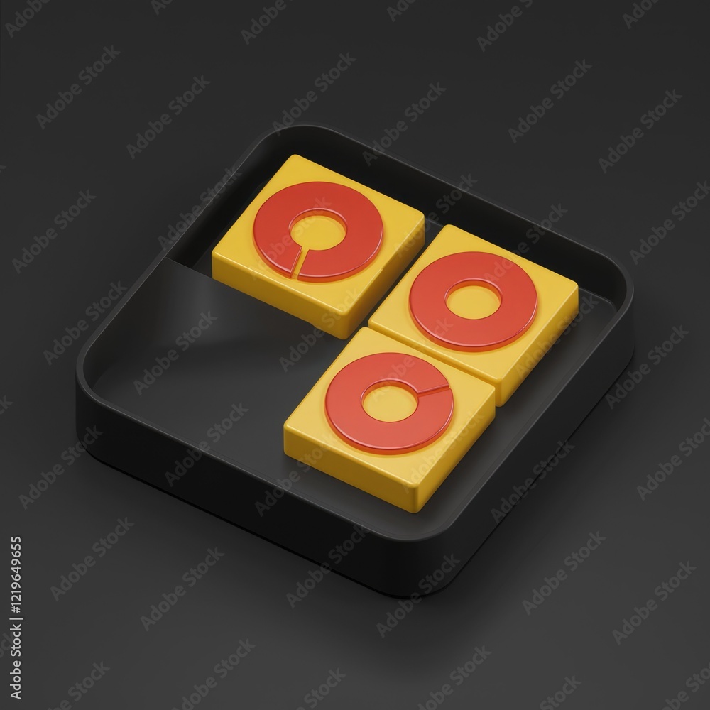 Aufkleber three yellow squares with red circles inside arranged in a corner on a transparent background.