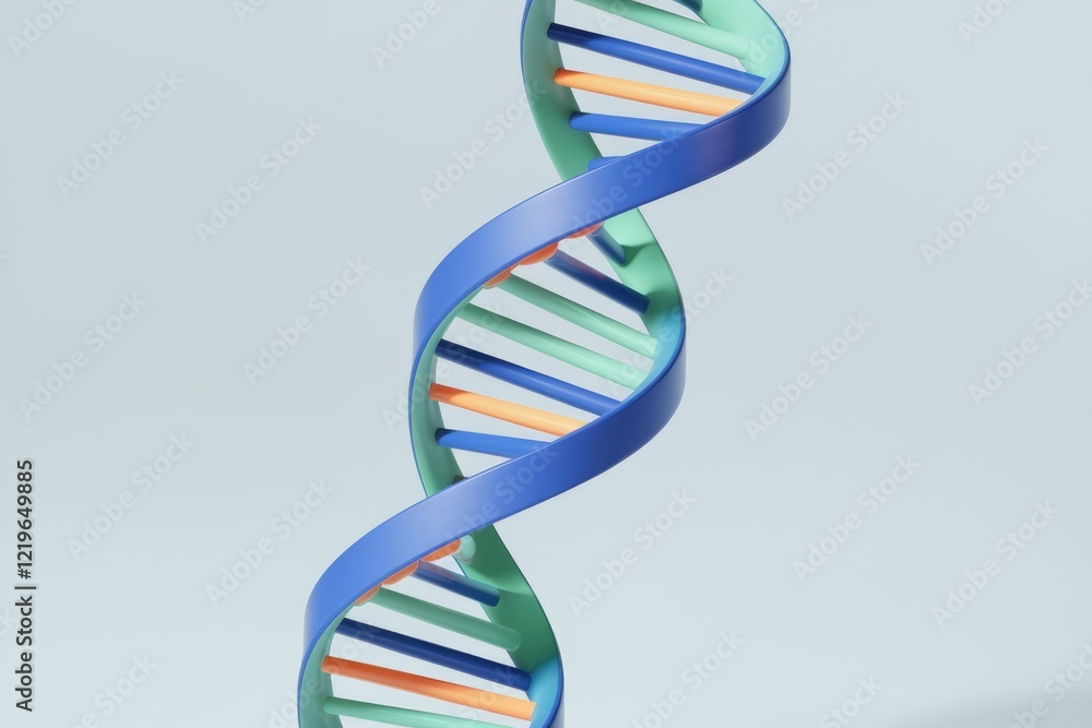 Poster A stylized 3D model of a DNA double helix, showcasing its helical structure and colorful base pairs.