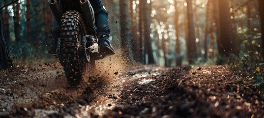 Adventure Trail: Off-Road Motorcycle Performance Through Forest Terrain