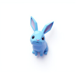 Fototapeta premium Cute 3D blue rabbit on white background