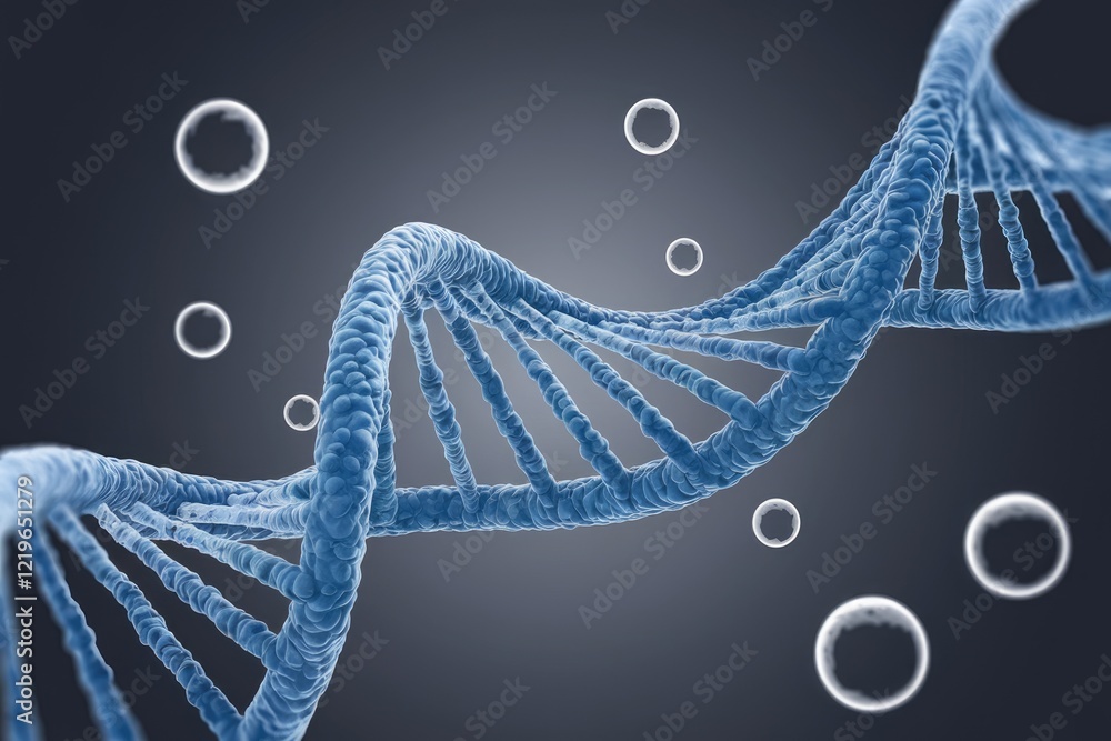 Poster A 3D rendering of a DNA double helix, showcasing its intricate structure and genetic code.