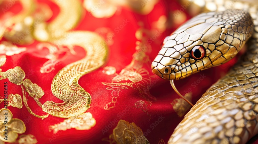 Poster a close-up view of a snake wrapped around a red cloth, perfect for using in designs related to repti