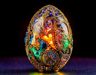 Ethereal Fabergé-Style Egg Illuminated with Sparkling Crystals and Light