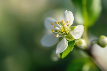 Close-up view of a single white flower blooming on a tree branch