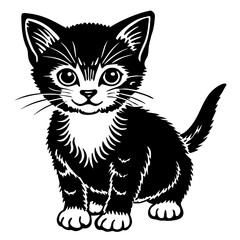 Obraz premium baby cat black silhouette vector, Simple silhouette Design vector icon with white background. Animal silhouette. pet animal 