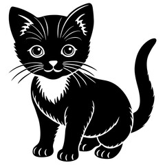 baby cat black silhouette vector, Simple silhouette Design vector icon with white background. Animal silhouette. pet animal 