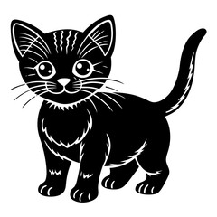 baby cat black silhouette vector, Simple silhouette Design vector icon with white background. Animal silhouette. pet animal 