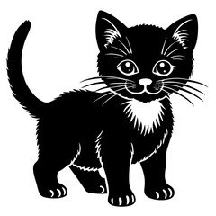 baby cat black silhouette vector, Simple silhouette Design vector icon with white background. Animal silhouette. pet animal 
