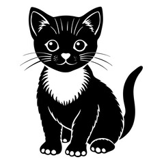 baby cat black silhouette vector, Simple silhouette Design vector icon with white background. Animal silhouette. pet animal 