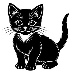 baby cat black silhouette vector, Simple silhouette Design vector icon with white background. Animal silhouette. pet animal 