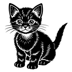 baby cat black silhouette vector, Simple silhouette Design vector icon with white background. Animal silhouette. pet animal 
