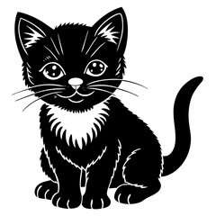 baby cat black silhouette vector, Simple silhouette Design vector icon with white background. Animal silhouette. pet animal 
