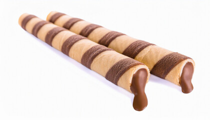 Chocolate filled in a crispy wafer roll, Chocolate waffle sticks isolated on a white background