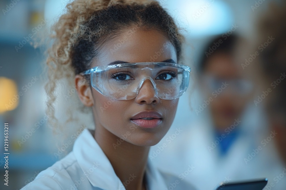 Poster a person in a laboratory setting studying their mobile device