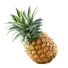 Obraz premium Ripe Pineapple: A single, ripe pineapple sits in a vibrant display, showcasing its golden-brown skin and spiky green crown. The image is a perfect representation of tropical freshness. 