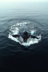 Here's a 10-word-or-less description of the image: Humpback whale surfacing,
