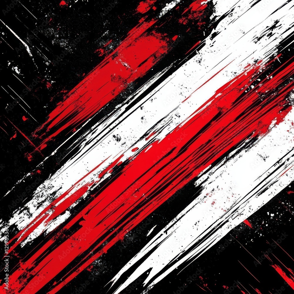 Poster dynamic red and white grunge brush strokes create an energetic pattern against a bold black backgrou