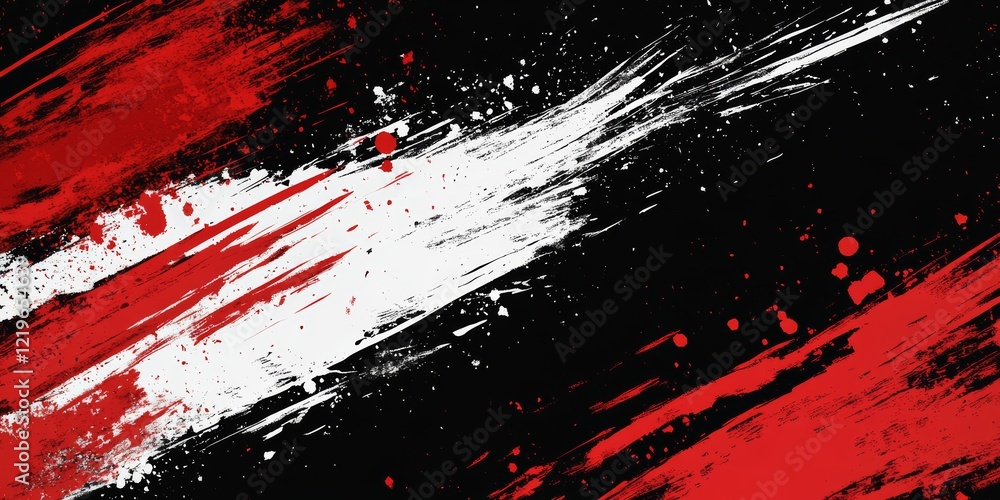 Poster dynamic brush strokes in red and white create a vibrant energetic grunge pattern that contrasts bold