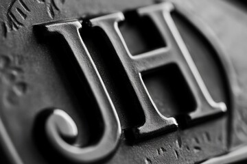 A close-up shot of the uppercase letters J and H in black and white