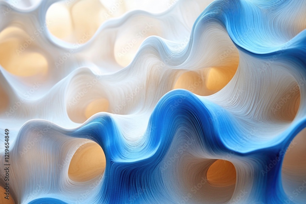 Aufkleber close-up view of a blue and white wave pattern, ideal for use in graphic designs or as a background 