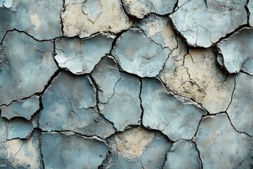Obraz premium A close-up shot of a cracked concrete wall with blue paint