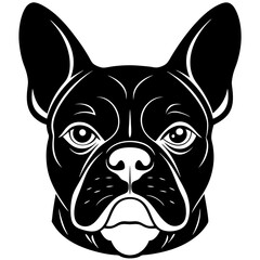 French bulldog head black silhouette vector, Simple silhouette Design vector icon with white background.