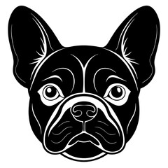 French bulldog head black silhouette vector, Simple silhouette Design vector icon with white background.