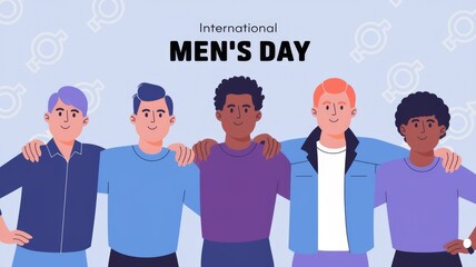 A group of diverse men stand together in solidarity for International Mens Day.