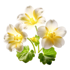 Fototapeta premium Illuminated Blooms: Three delicate pale yellow flowers with vibrant centers, their petals softly illuminated, create a captivating floral arrangement.