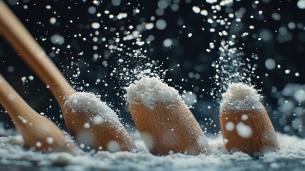 Flour explosion, wooden spoons, kitchen, baking