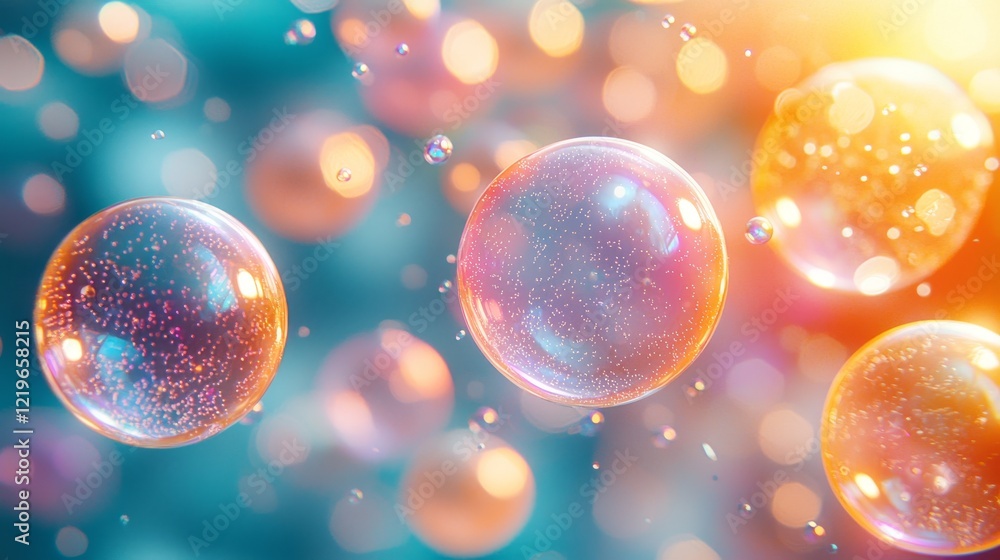 Poster an abstract desktop wallpaper for pcs with floating bubbles on a colorful backdrop in 16:9 format